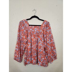 GAP Square Neck Orange Floral Women’s Blouse L